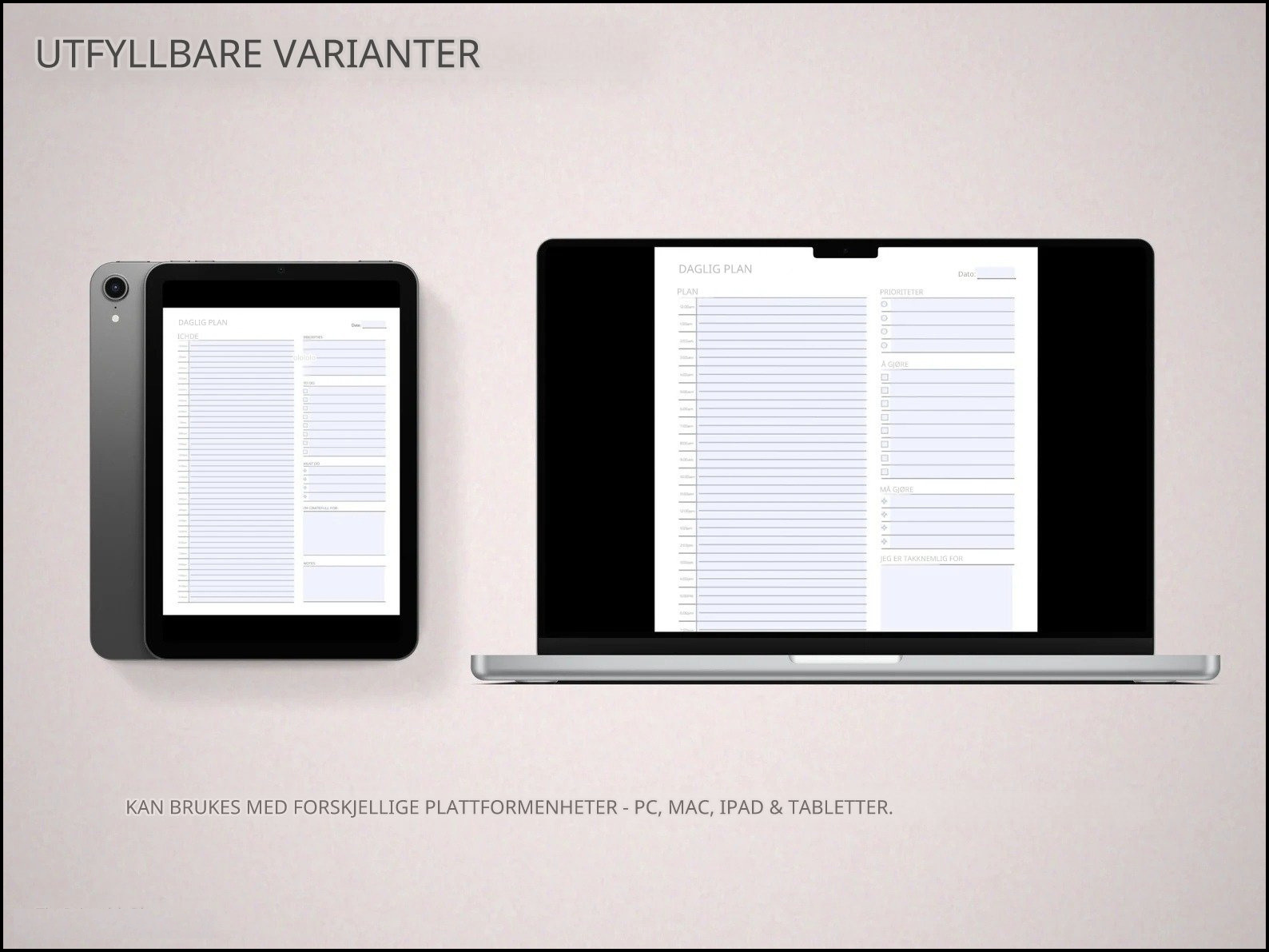 Fyll inn planleggeren digitalt på PC, Mac, iPad eller nettbrett