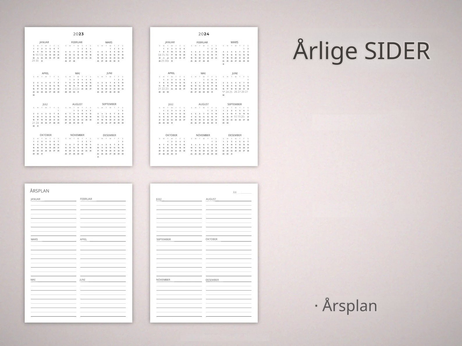 Årlig, månedlig, ukentlig og daglig planleggere